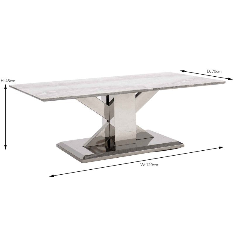 Marble effect coffee table stainless steel legs Size: W120cm x D80 x H76