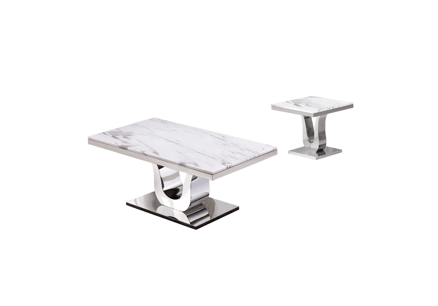 Marble effect coffee table two piece stainless steel legs Size: W120cm x D80 x H76