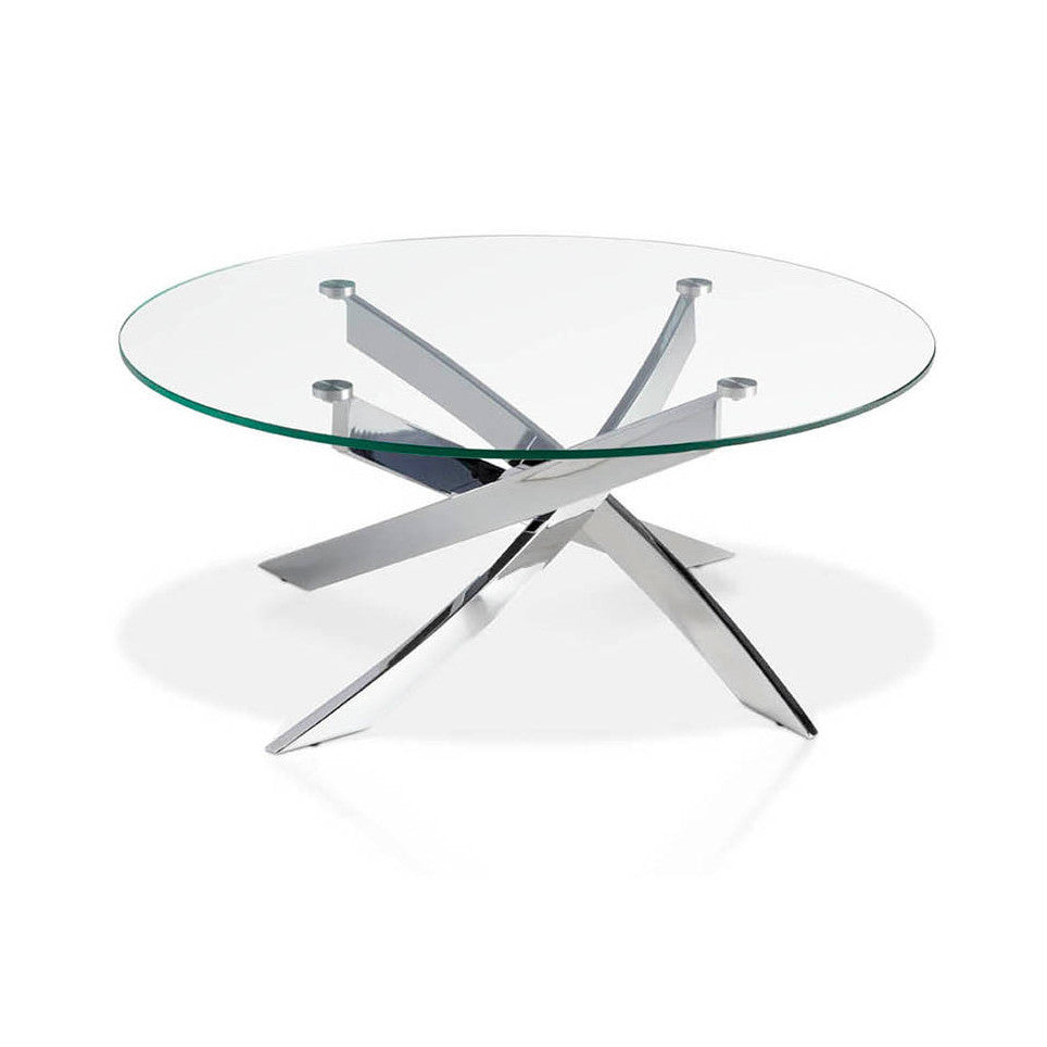 Glass coffee table stainless steel legs ( round )