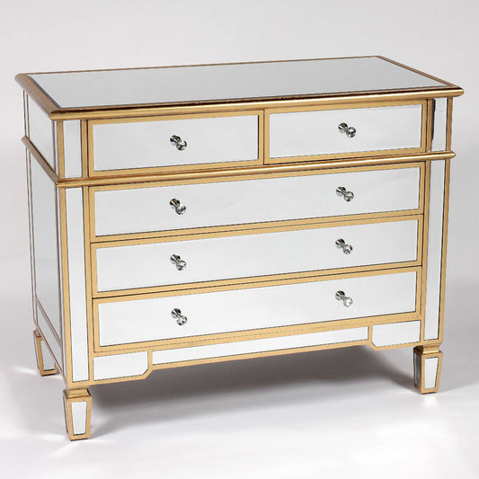 Gold two over three chest of drawers